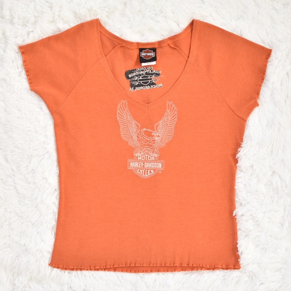 Harley-Davidson Tops - Harley Davidson Orange Embroidered Eagle T-Shirt